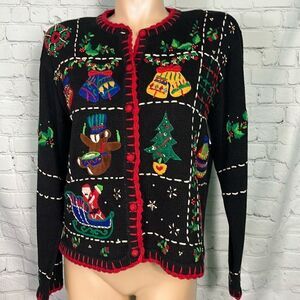 Designers Originals Studio Vintage Embroidered Christmas Cardigan Sweater Medium